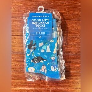 NWT Paper Source Good Boys Hanukkah Socks Golden Basset Bernese Dalmatian Adult